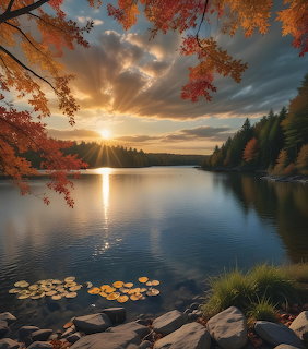 Autumn Sunset Over Lake