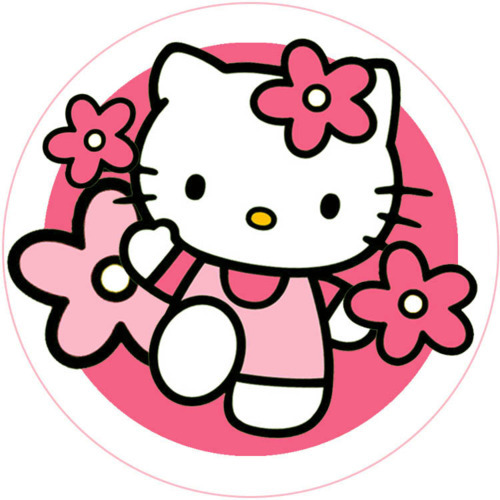 Hello Kitty with pink flowers on circular pink background