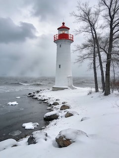 Winter Lighthouse Frozen Shore
