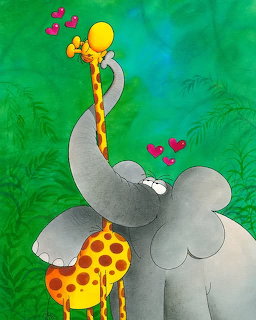 Giraffe and Elephant Hug