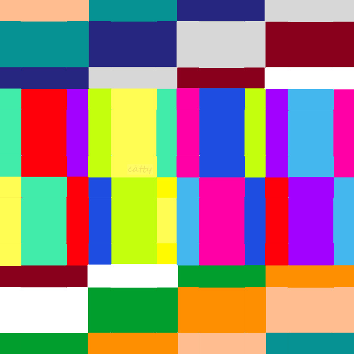 Grid of colorful rectangular blocks in bright primary and secondary colors arranged in rows