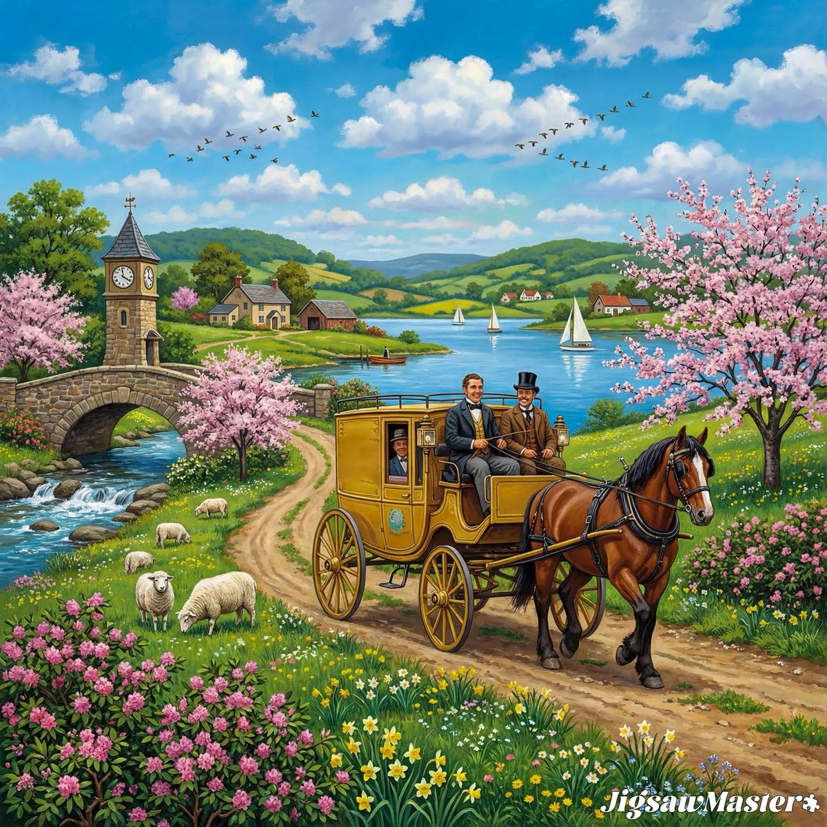 Spring Countryside Carriage Scene