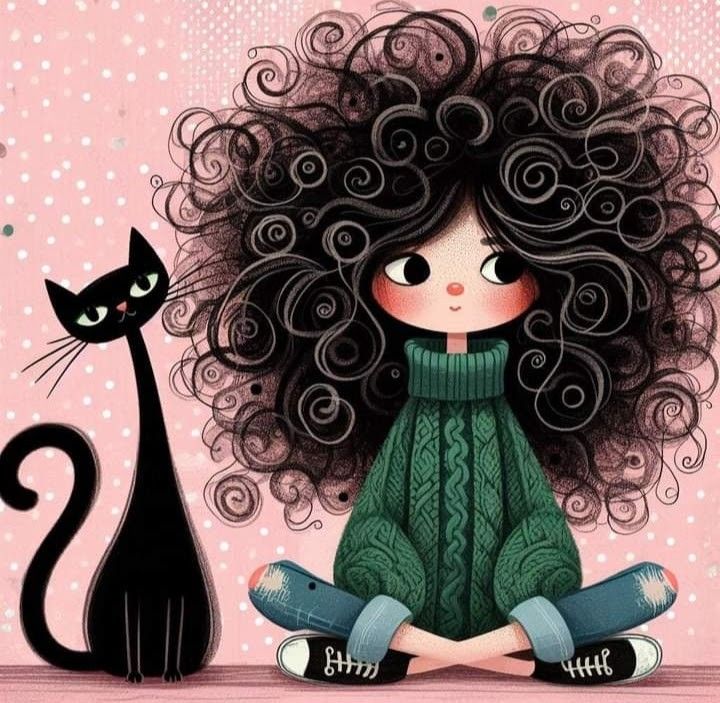 Girl with Black Cat