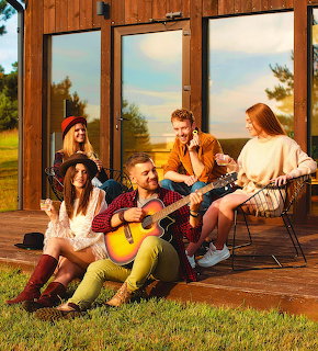 Friends Playing Guitar on Porch