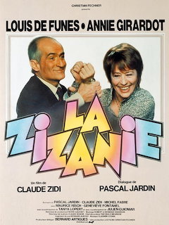 Vintage French movie poster for La Zizanie starring Louis de Funès and Annie Girardot with rainbow-colored title text