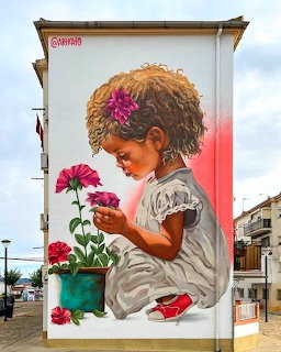 Street Art Child with Flowers