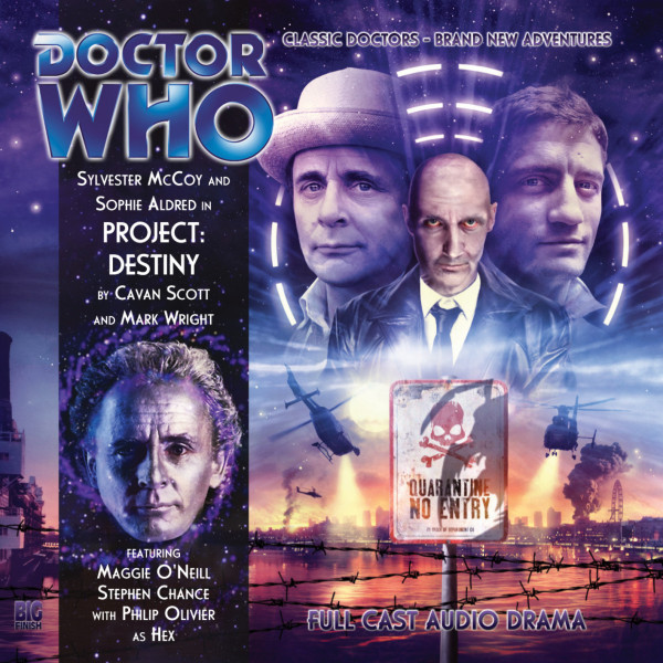 Doctor Who Project Destiny cover art with character portraits, a police box, and a purple sci-fi background