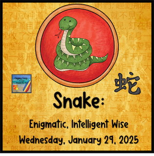 Illustration of a green coiled snake in a red circle on a gold background with Snake text below