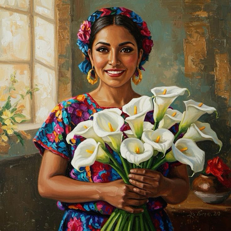 Mexican Woman With Calla Lilies