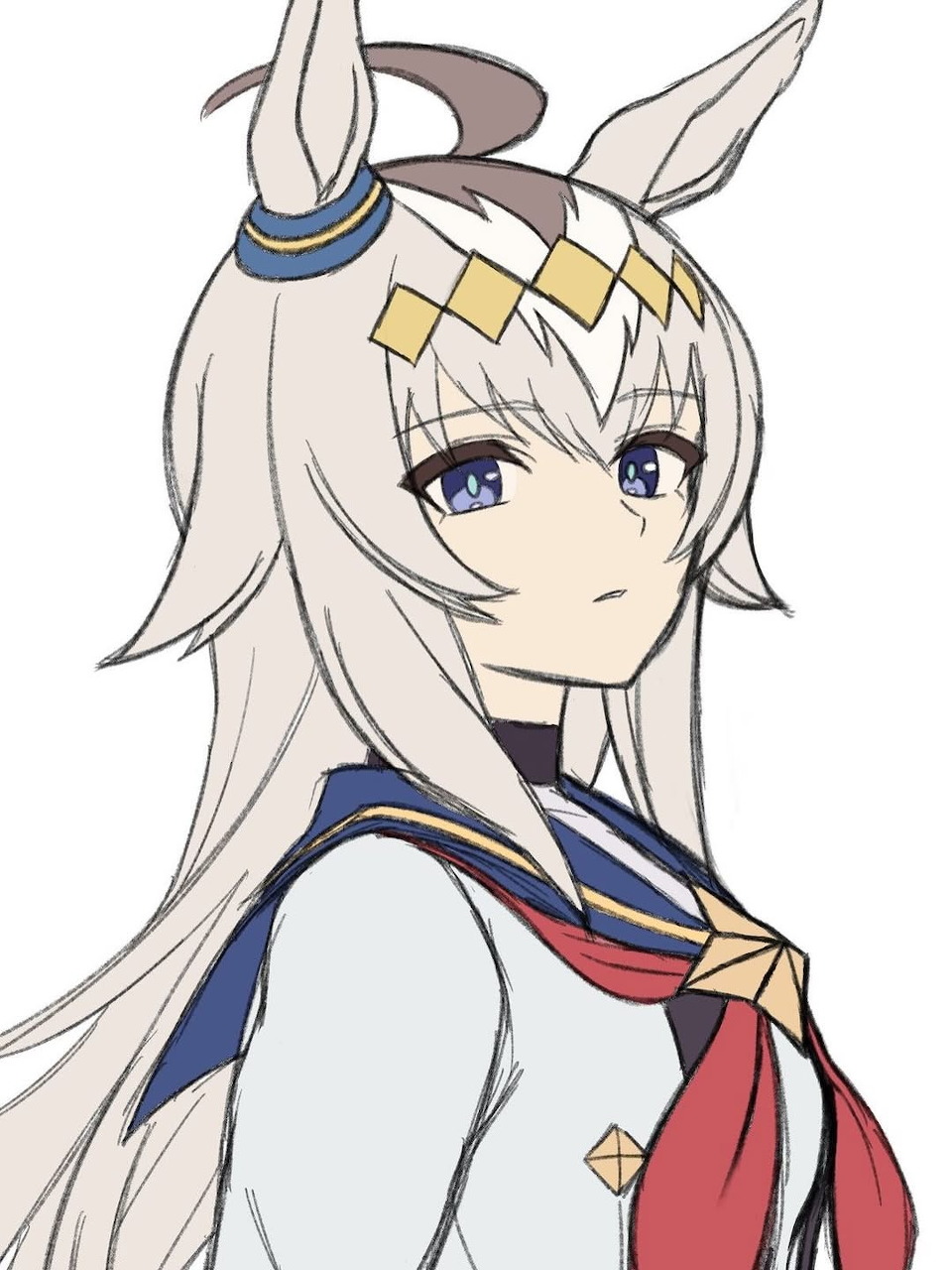 Anime character Oguri Cap from Umamusume with grey hair and horse ears