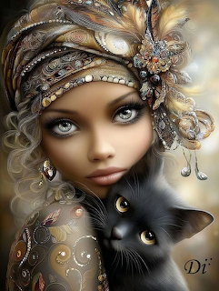 Woman With Black Cat Fantasy Art