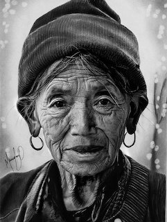 Elderly Woman Portrait Drawing