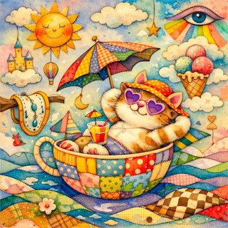 Cat in Patchwork Teacup