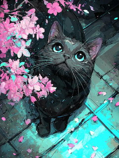 Black Cat Cherry Blossoms