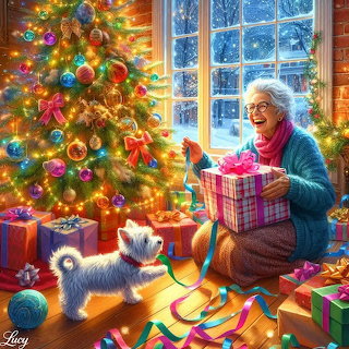 Grandmother Opening Christmas Gift