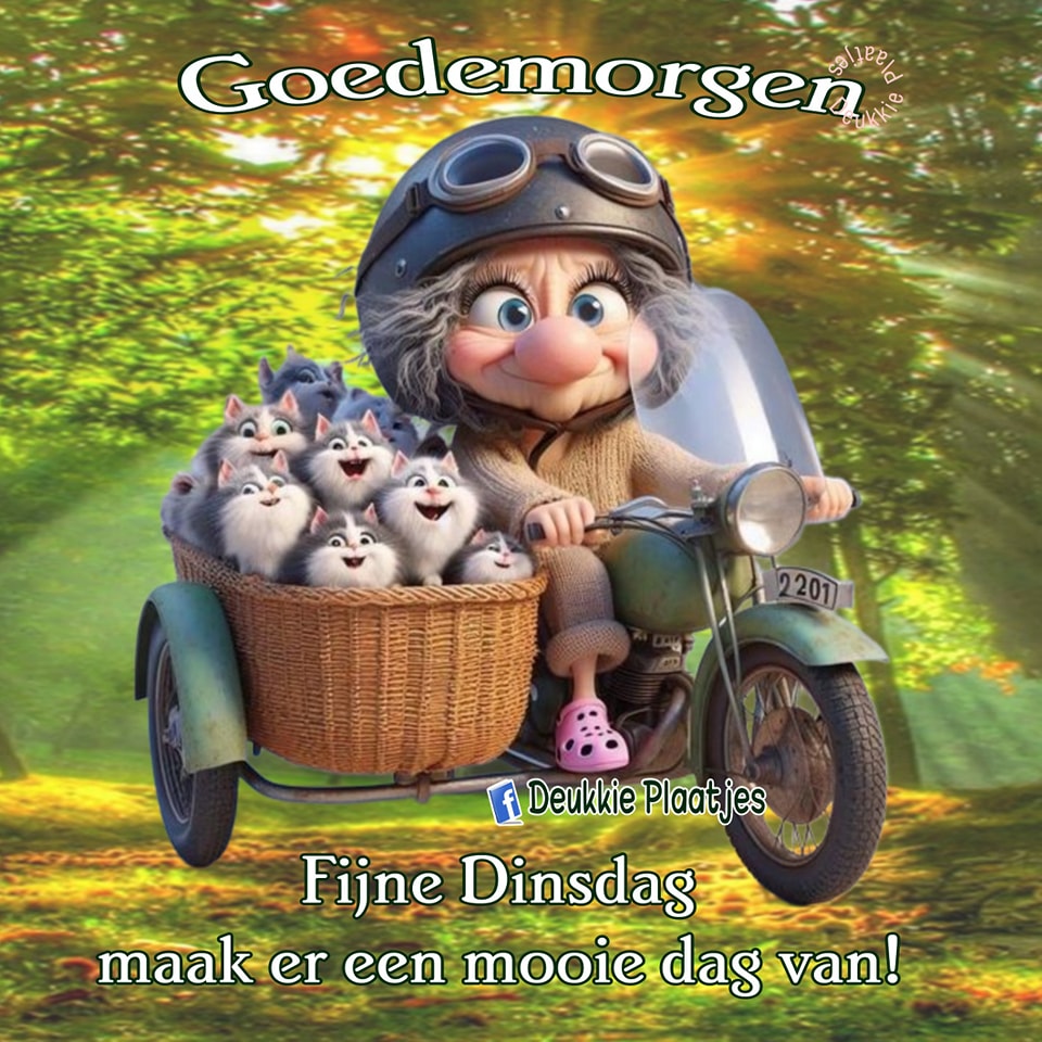 Cartoon hedgehog with goggles on motorcycle carrying basket of baby hedgehogs in forest
