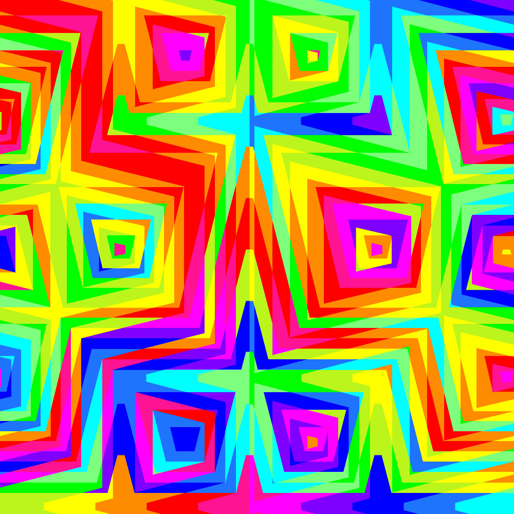 Vivid abstract design with nested squares and star shapes in rainbow colors