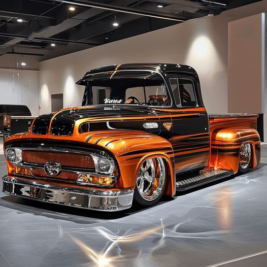 Black Orange Antique Truck