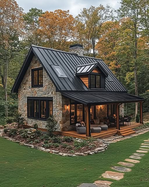 Modern A-Frame House in Autumn Woods