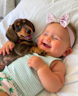 Baby with Dachshund Puppy