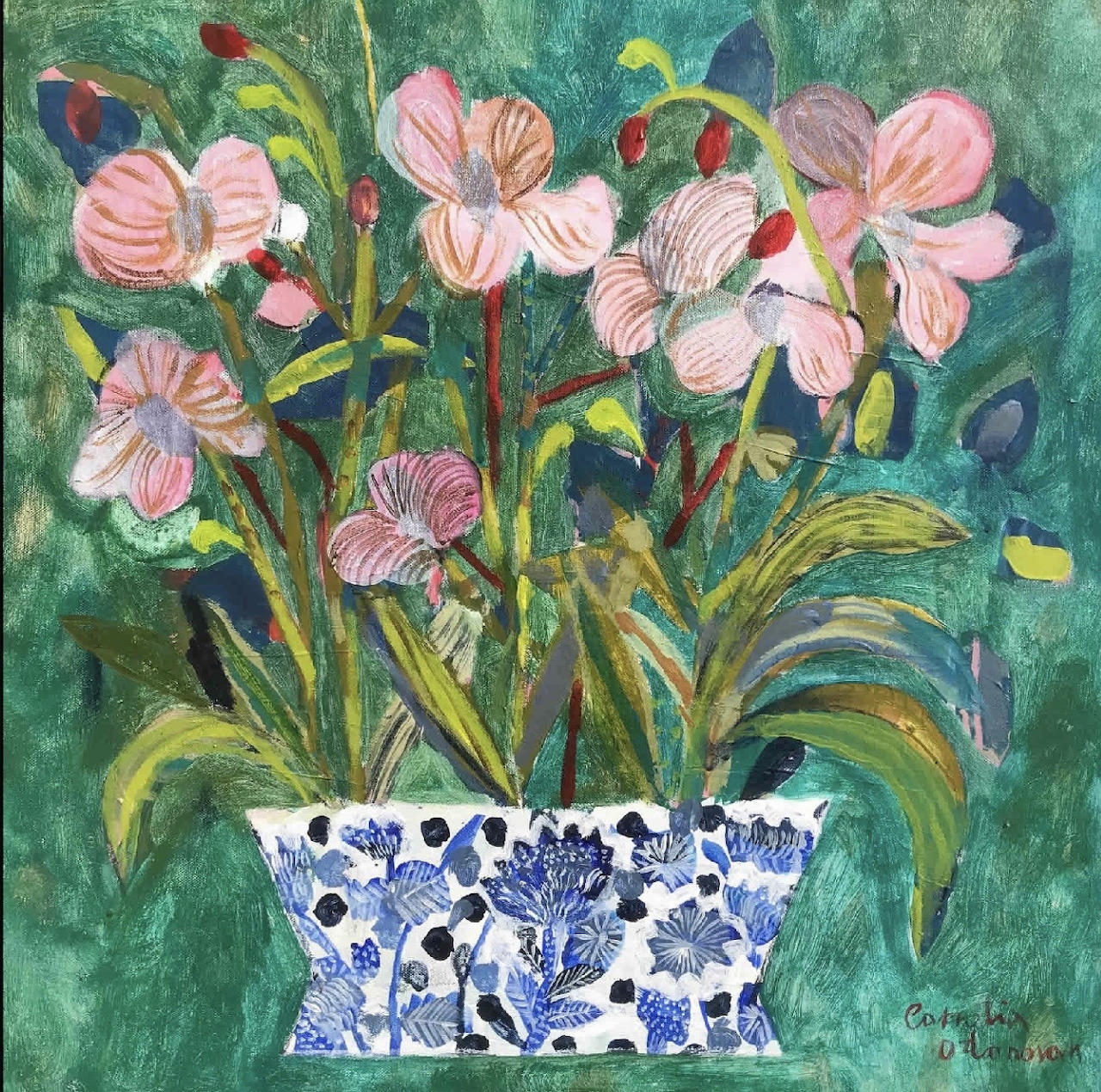 Pink Flowers in Decorative Pot