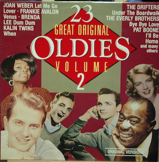 Vintage album cover collage with multiple artists and red diamond design reading '23 Great Original Oldies Volume 2'