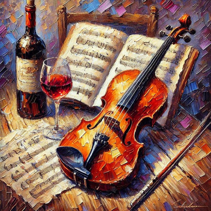 Violin and Wine Still Life