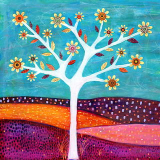 Folk Art Tree Colorful Flowers