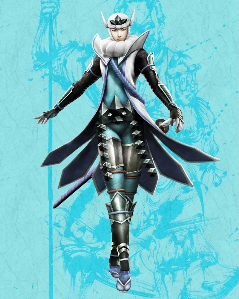 Anime illustration of Uesugi Kenshin samurai character from Sengoku Basara 4 holding a sword