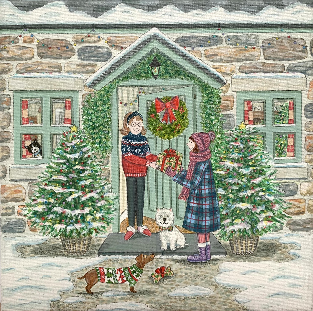 Christmas Couple with Dog