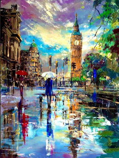 London Big Ben Rainy Street