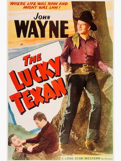 Vintage movie poster for The Lucky Texan starring John Wayne in Western costume