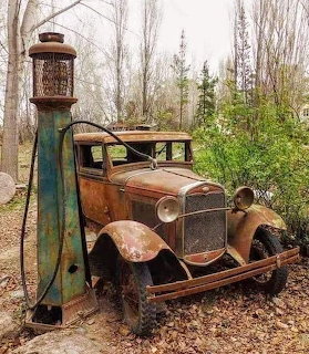 Rusty Vintage Car and Gas Pump