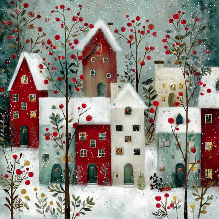 Snowy Village Houses