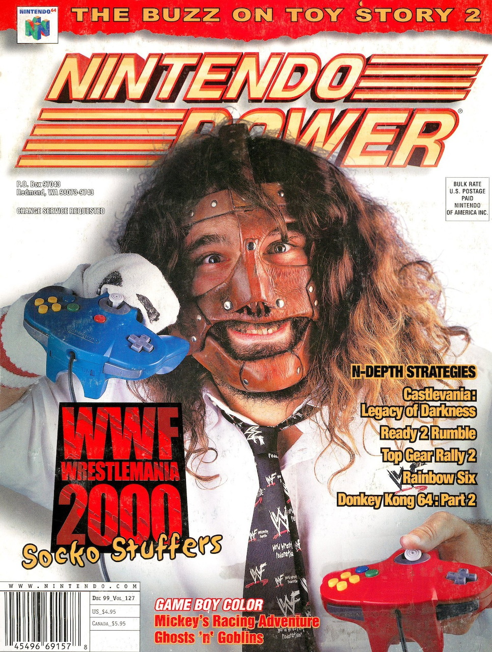 Nintendo Power Issue 127 cover featuring WWF WrestleMania 2000 wrestlers