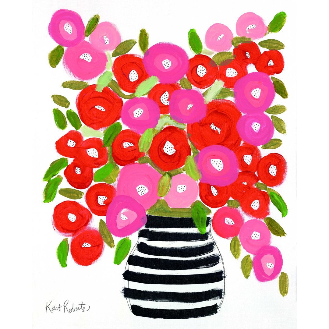 Colorful floral bouquet in striped vase illustration