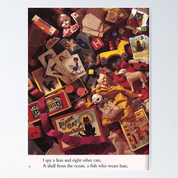 Overhead view of a colorful collage of toys, books, blocks, and small objects