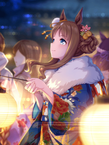 Anime girl Grass Wonder in red and white kimono celebrating New Year