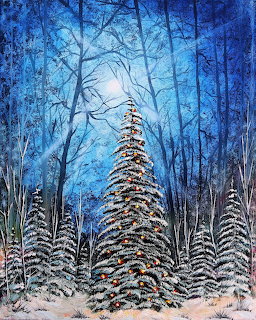 Snowy Christmas Trees in Winter Forest