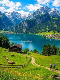 Swiss Alpine Lake Village
