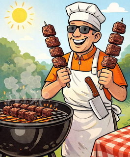 Cartoon BBQ Chef Grilling