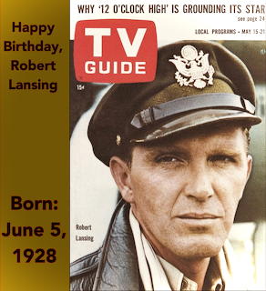 Vintage TV Guide cover showing actor Robert Lansing in military pilot uniform with birthday tribute text