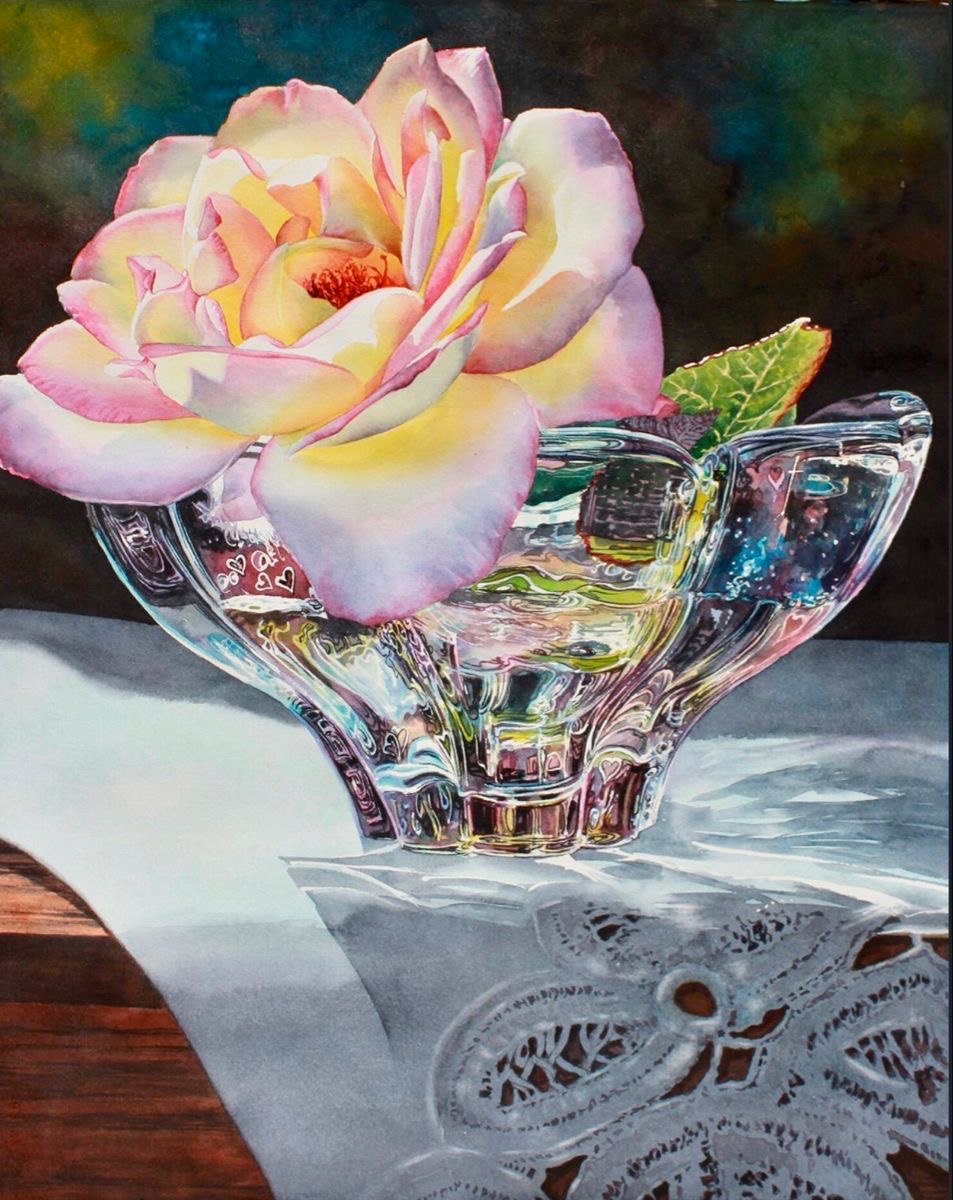 Rose Crystal and Lace Watercolor