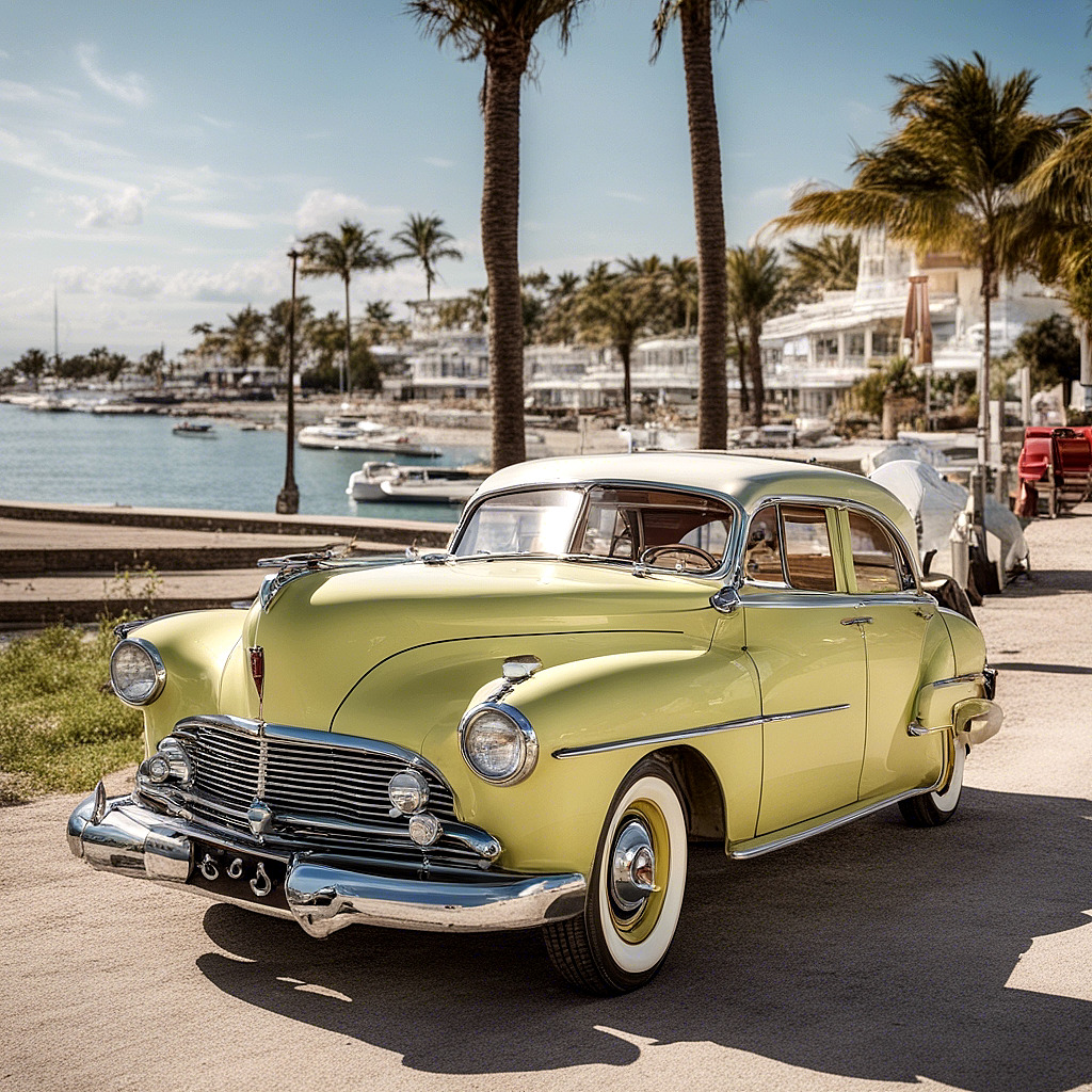 Classic Yellow Car Seaside