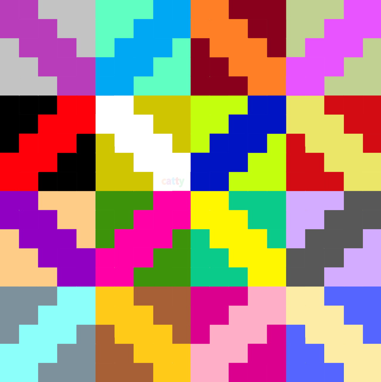 Colorful pixelated abstract geometric pattern with symmetrical angular shapes in bright colors