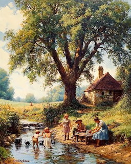 Rural Farm Scene with Cottage