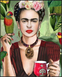 Frida Kahlo Portrait with Parrots