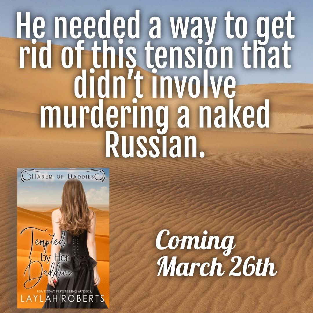 Text graphic over desert dunes with a book cover inset and the words Coming March 26th