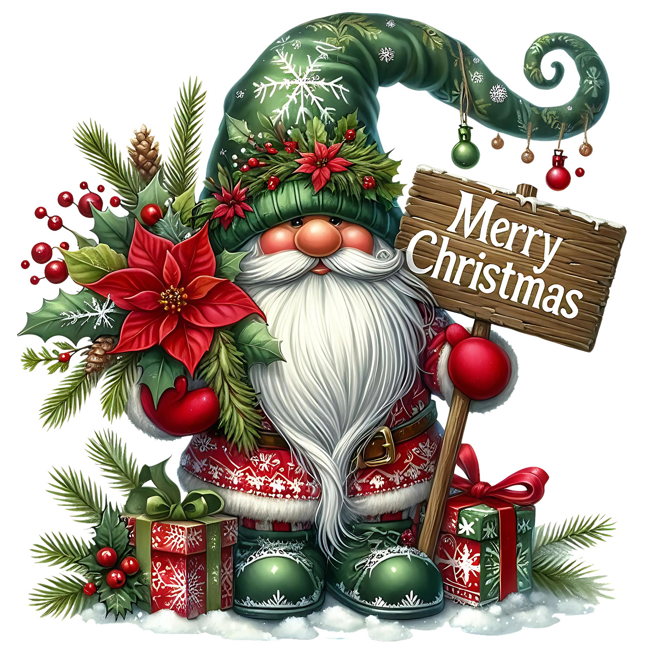 Christmas Gnome with Poinsettia