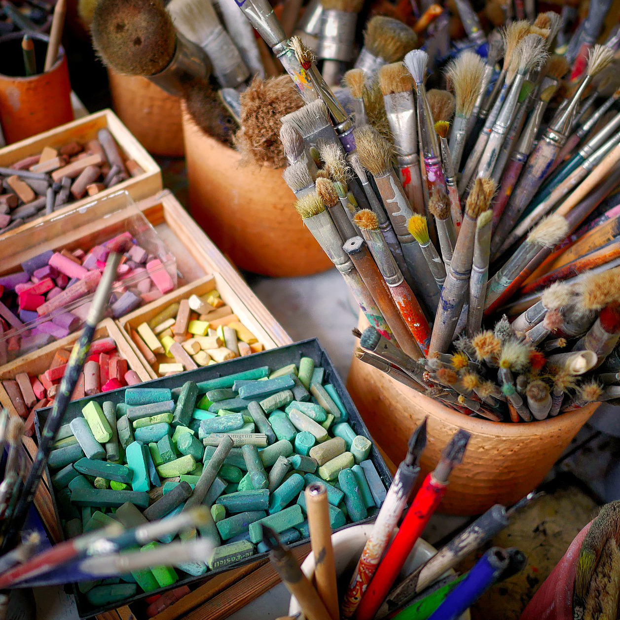 Art Supplies Brushes and Pastels